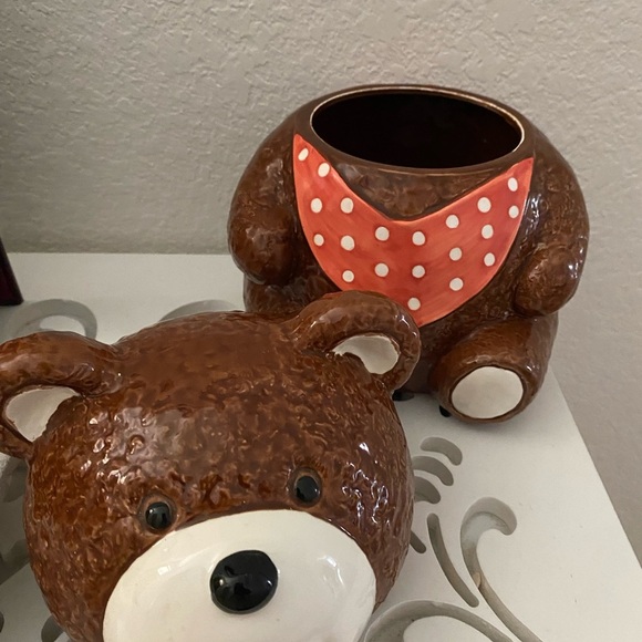 Vintage 1983 Otagiri Ceramic Brown Bear Cookie Jar with Red Polka Dot Bandana - Picture 15 of 16